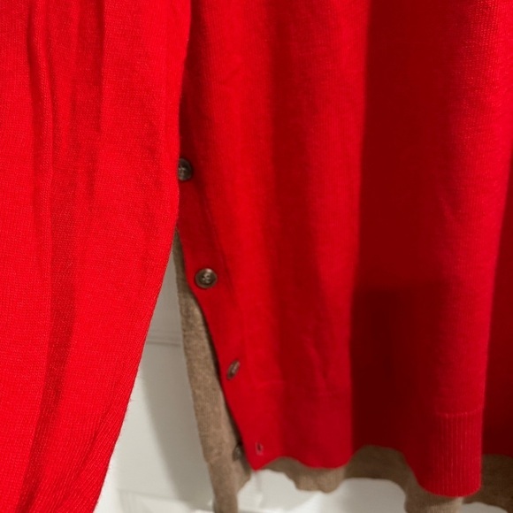 VTG J. Crew Red Tan Sweater Button Accents Elbow Patches Wool Angora equestrian - Picture 3 of 6